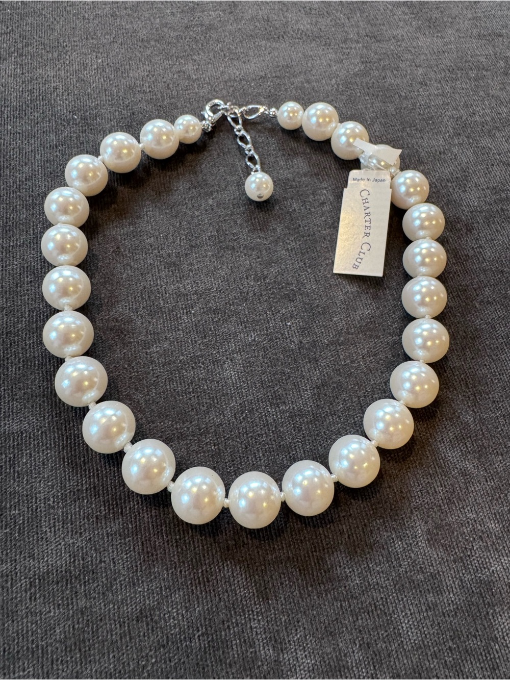 Charter Club Cream Pearl Collar Necklace with Silver Accents